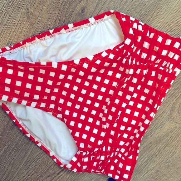 Crown & Ivy Red Gingham Plaid High Waisted Bikini Bottoms - Picture 5 of 6